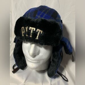 Pittsburgh Panthers Pitt TOW Trapper Ear Flap Plaid Wool Hat Cap Faux Fur Lined
